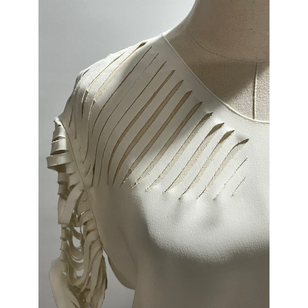Sandro Paris Elane Laser Cut White 
V-Neck Three-Quarter Sleeve Crop Top sz XS/S - Picture 9 of 11